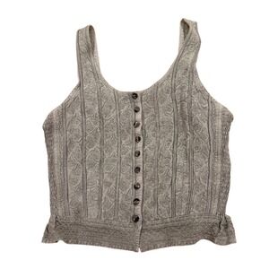 COCONUT LANE Grey Embroidered Button Front Smocked Tank Top One Size Fits All